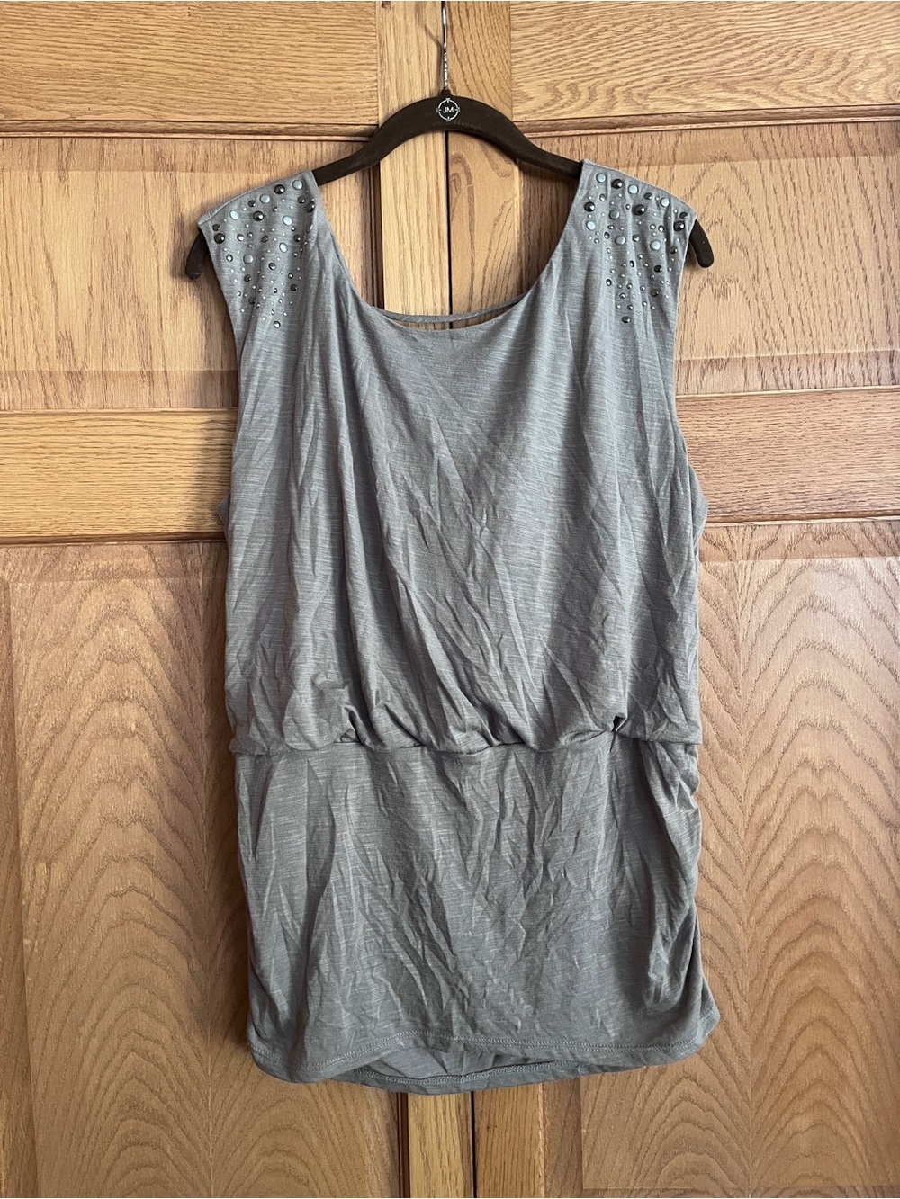 Studio Y Gray Embellished Shoulder Tank